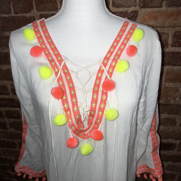 America & Beyond Boho Fringe Neon Embroidered Dress Tassel Ties NEW w/TAG Sz M - Picture 2 of 7